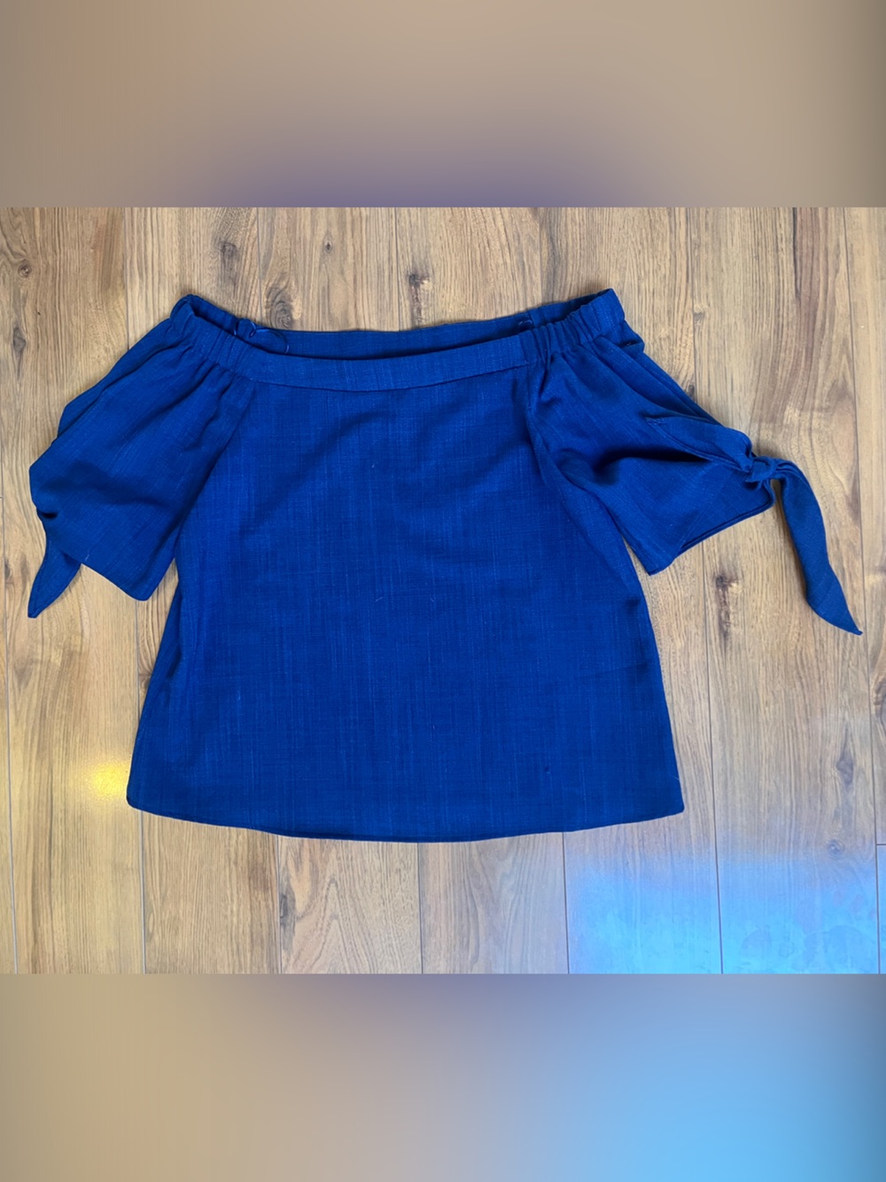 Olivia Grey Navy Textured Off Shoulder Blouse